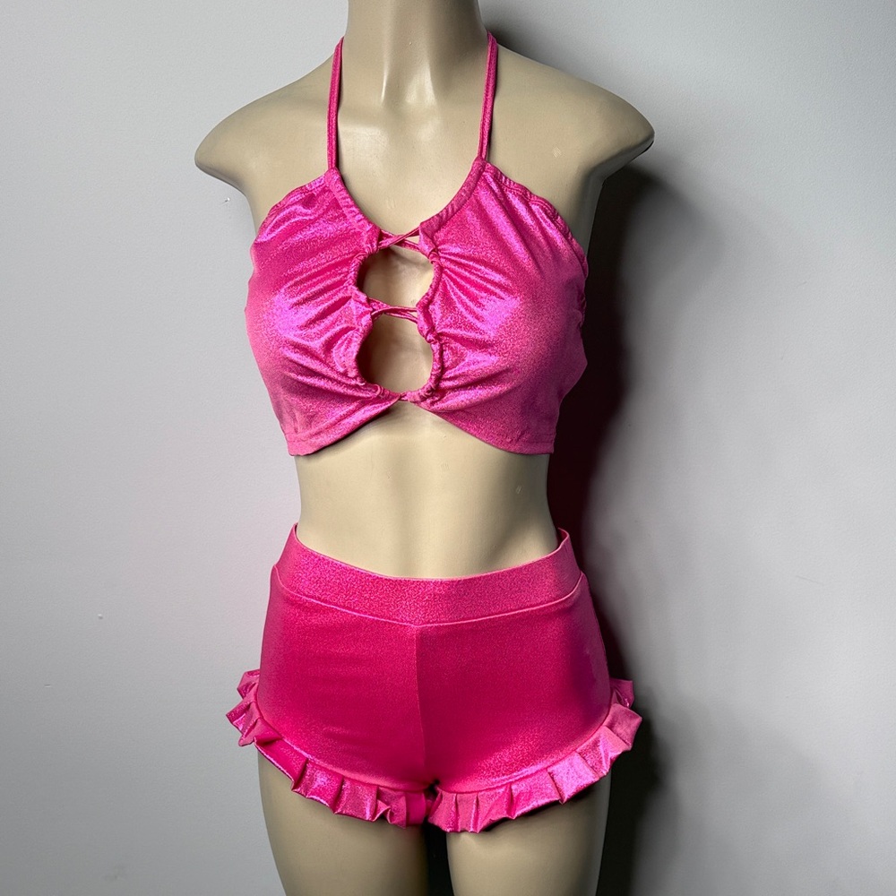 SHEIN Hot Pink Ruffled High-Waist Satin Shorts NWOT